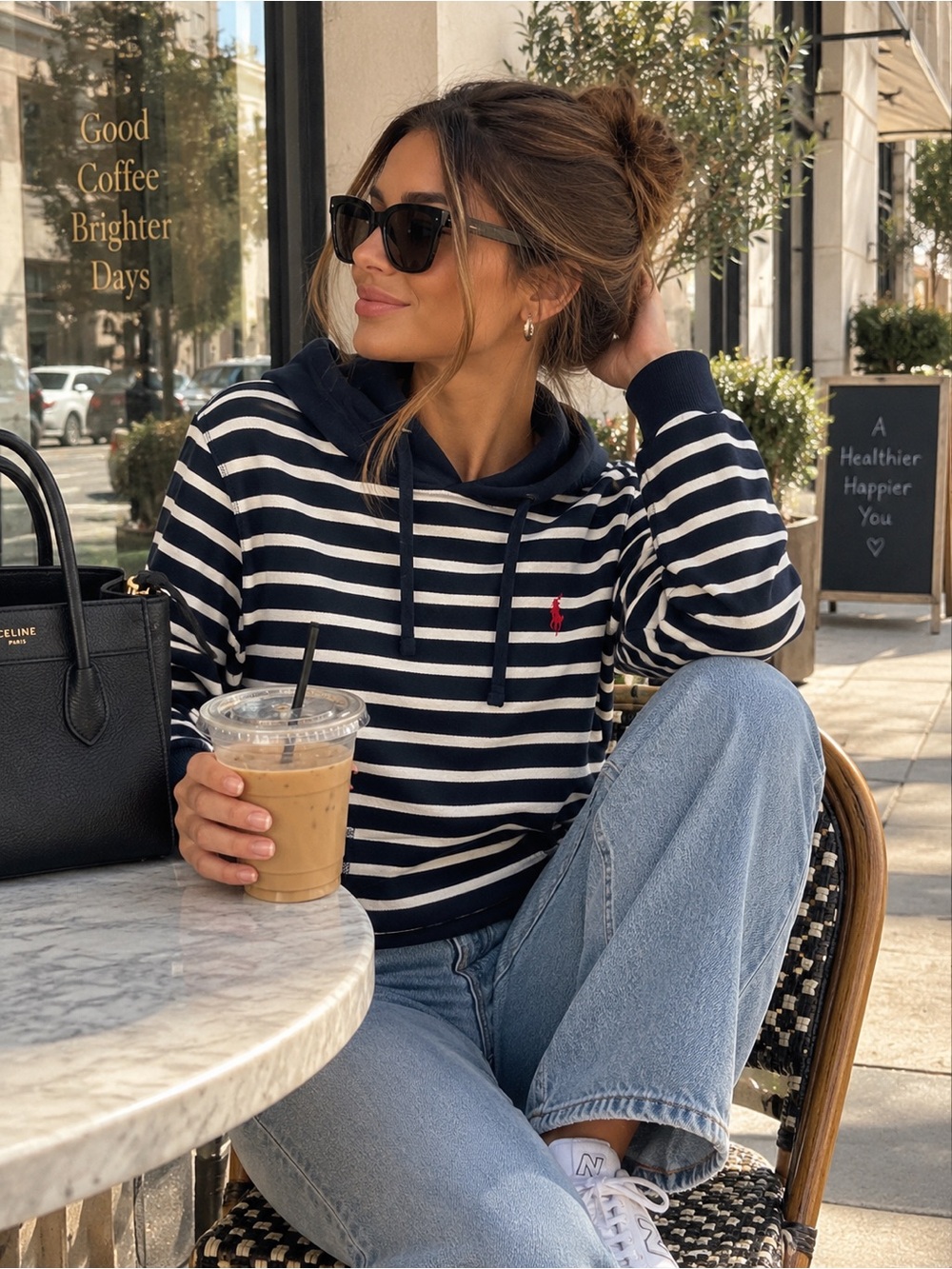 Ralph Lauren Navy & White Striped Hooded Sweatshirt